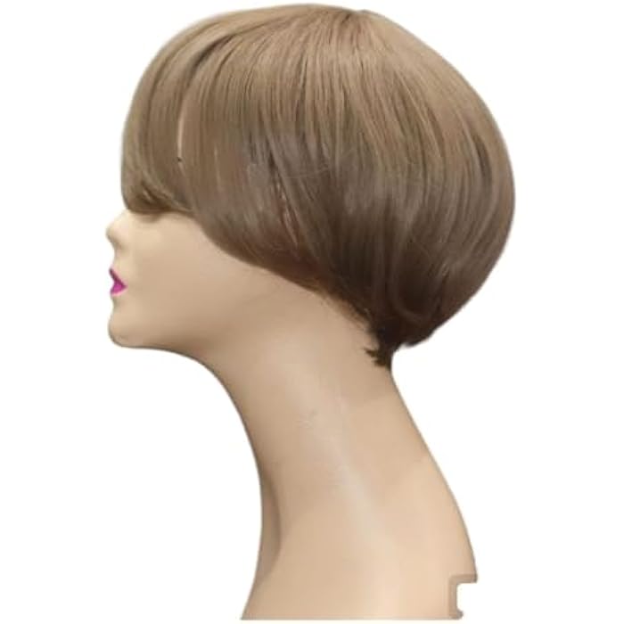 Short Pixie Cut Wig, Light Brown Synthetic Hair, Side-Swept Bangs, Bob Style - Image 4